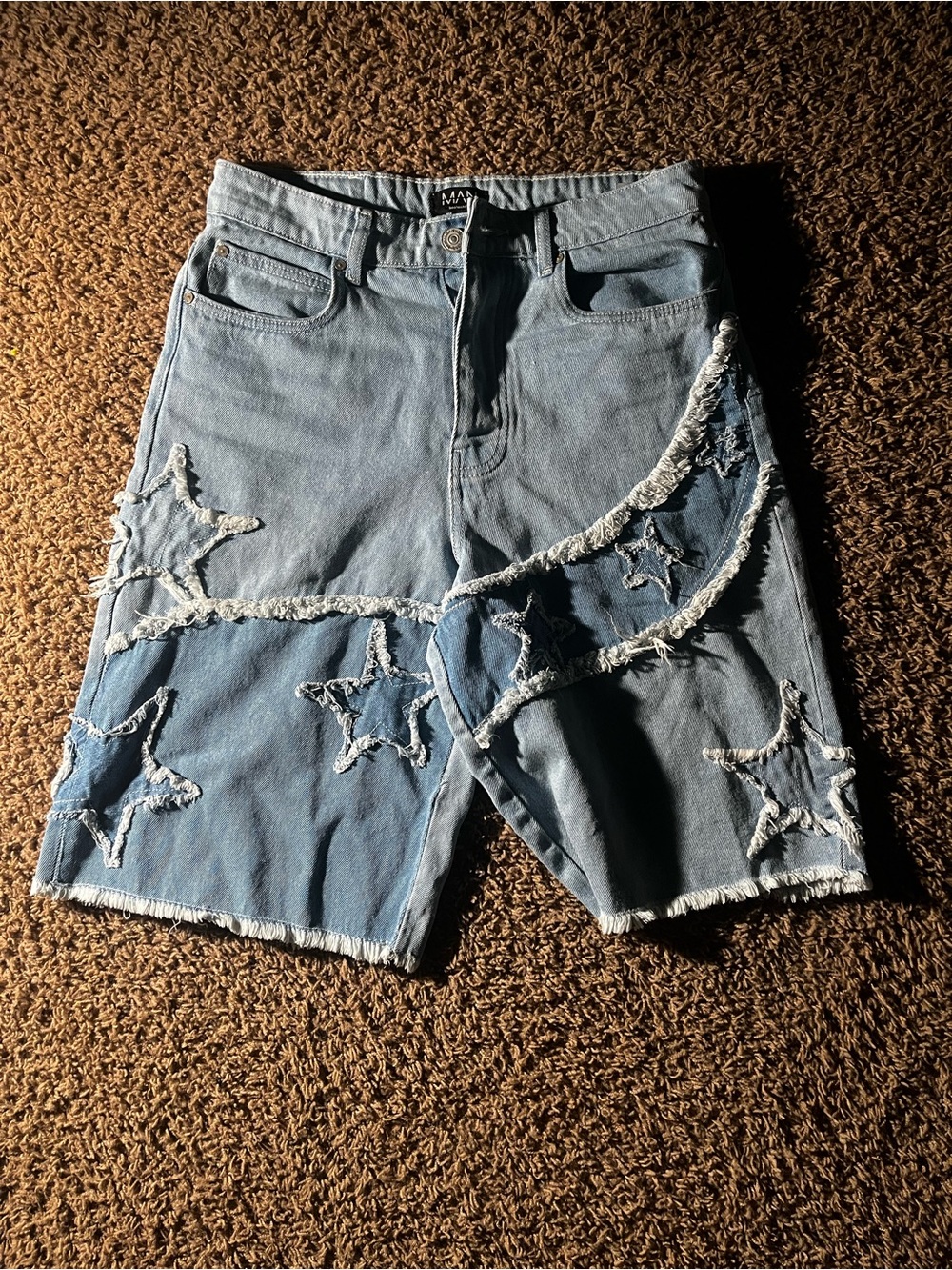 Boohoo Light Blue Star Appliqué Denim Bermudas